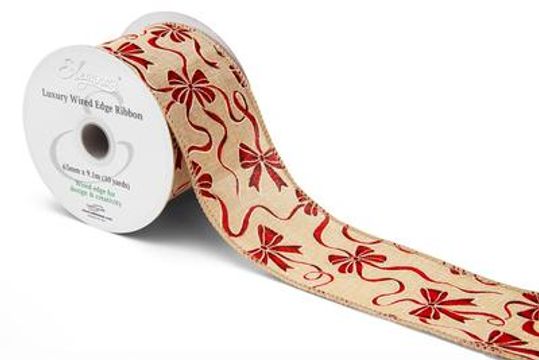Eleganza Wired Edge Burlap Glitter Bows 63mm x 9.1m No.479 - Christmas Ribbon